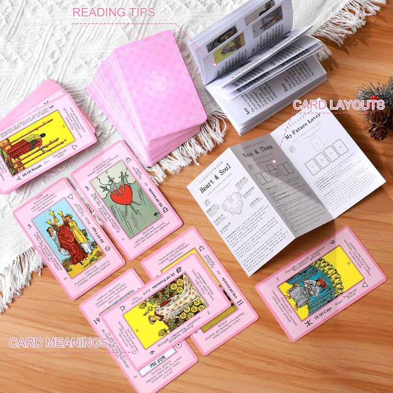 Myripoly Store Pink Tarot Cards Deck Set for Beginners with Meanings On Them-Tarot Card with Guidebook-(Free Velvet Tarot Bag Pouch) - Image 5
